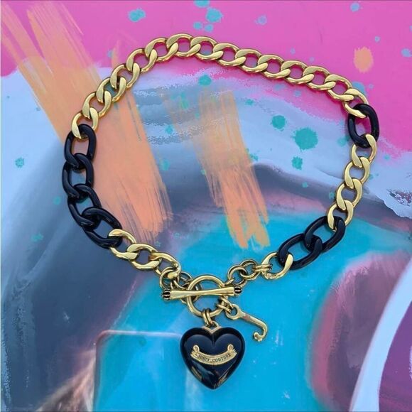 Juicy Couture Y2K Root Beer Gold Plated Heart Vintage Charm Bracelet&Necklace Se - Picture 2 of 9
